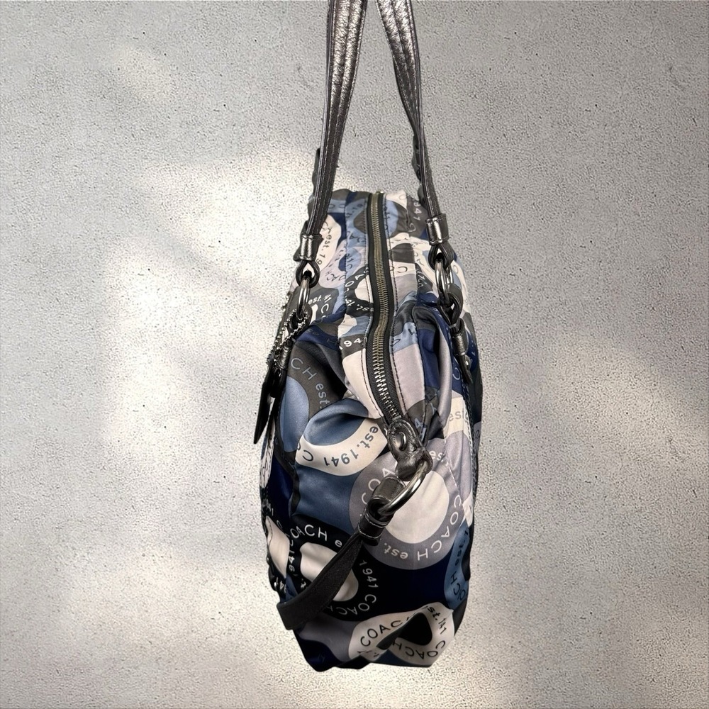 Coach Snaphead AOP Art Poppy Sateen Alexandra Satchel Blue Crossbody Hand Bag - Picture 4 of 8